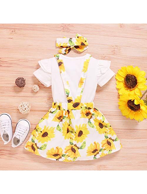 WISWELL Baby Girl Sister Matching Outfits Little Big Sister Romper Tops + Sunflower Skirt Shorts Clothes Set