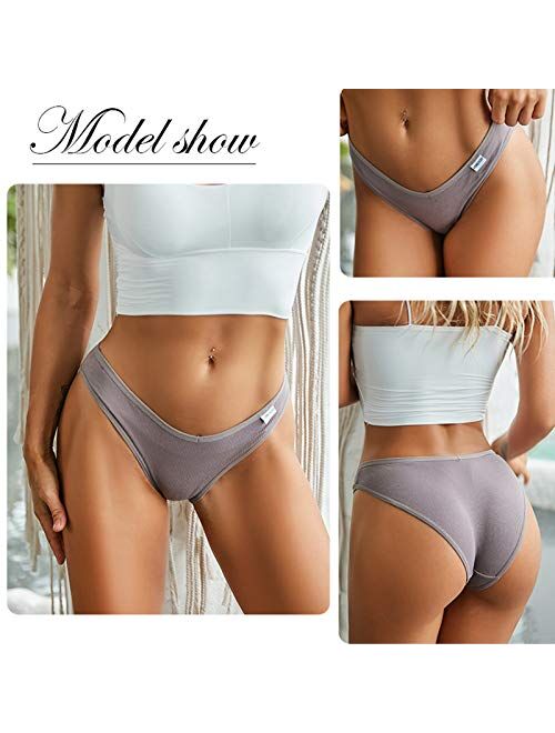 FINETOO 10 Pack Womens Cotton Underwear Soft Stretch Bikini Panties High Cut Panties Sexy Low Rise Hipster Cheeky XS-XL