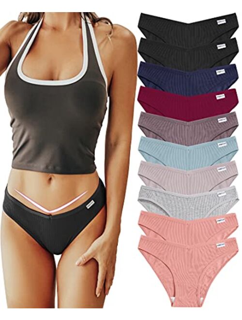 FINETOO 10 Pack Womens Cotton Underwear Soft Stretch Bikini Panties High Cut Panties Sexy Low Rise Hipster Cheeky XS-XL