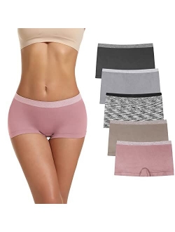 Ruxia Women's Seamless Boyshort Panties Nylon Spandex Underwear Stretch Boxer Briefs Pack of 5