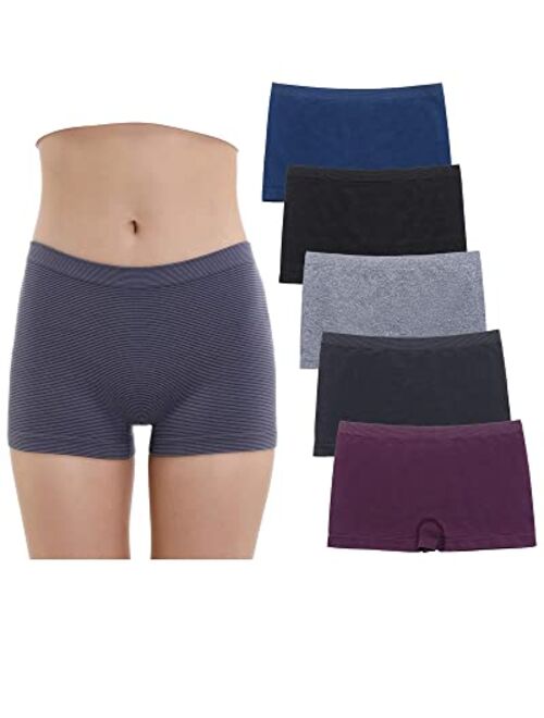 Ruxia Women's Seamless Boyshort Panties Nylon Spandex Underwear Stretch Boxer Briefs Pack of 5