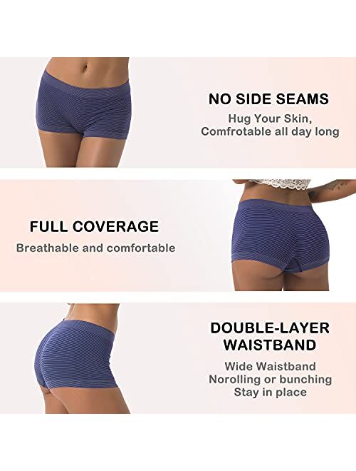 Ruxia Women's Seamless Boyshort Panties Nylon Spandex Underwear Stretch Boxer Briefs Pack of 5