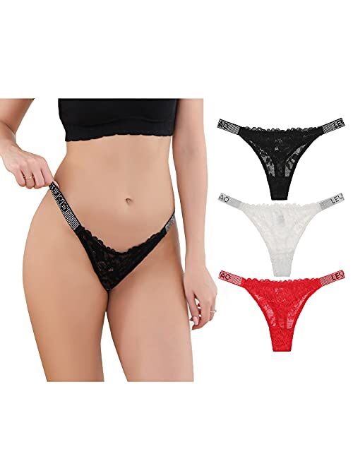 Sexy Panties, LEVAO Thongs for Women Letter Rhinestones G-String Low-rise Tanga Stretch Underwear Multipack (3-6 pack,S-XL)