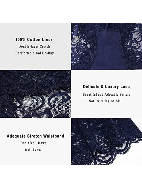 YINLANG Women's Lace Underwear High Waisted Sexy Boy Short Panties Hipster Briefs 4 Pack