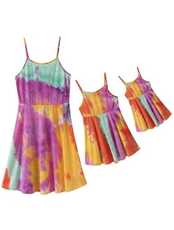 Givtzzod Mother and Daugther Matching Dresses Lovely Sunflower Florals Patterns Shoulder Straps Sleeveless Matching Outfits