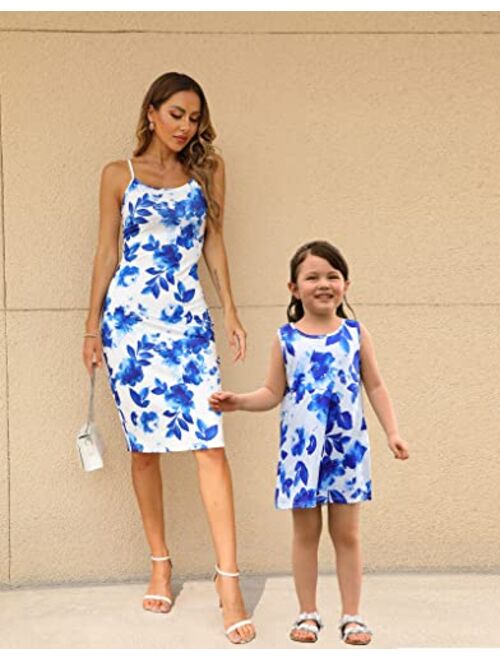 Givtzzod Mother and Daugther Matching Dresses Lovely Sunflower Florals Patterns Shoulder Straps Sleeveless Matching Outfits