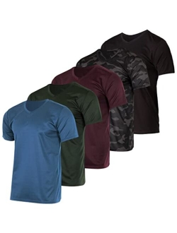 Real Essentials 5 Pack: Mens V-Neck Mesh Moisture Wicking Active Athletic Performance Short Sleeve T-Shirt