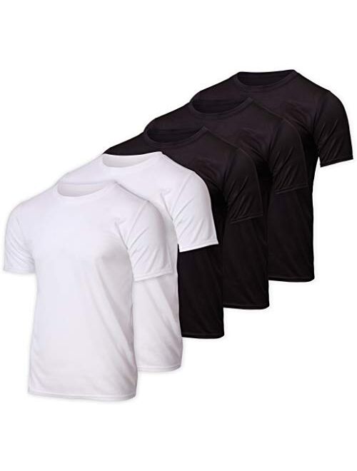 Real Essentials 5 Pack: Mens V-Neck Mesh Moisture Wicking Active Athletic Performance Short Sleeve T-Shirt