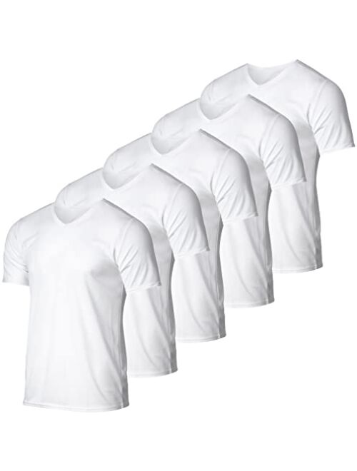 Real Essentials 5 Pack: Mens V-Neck Mesh Moisture Wicking Active Athletic Performance Short Sleeve T-Shirt