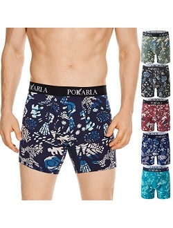 POKARLA 5 Pack Men's Stretch Boxer Briefs Soft Cotton Open Fly Tagless Underwear Regular Leg