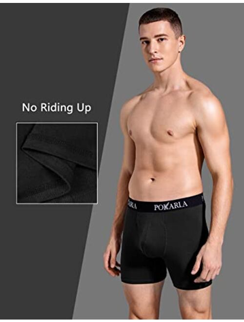 POKARLA 5 Pack Men's Stretch Boxer Briefs Soft Cotton Open Fly Tagless Underwear Regular Leg