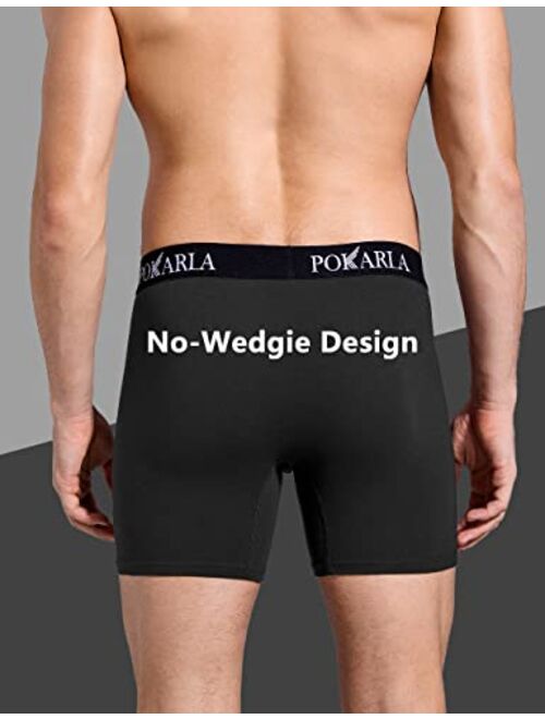 POKARLA 5 Pack Men's Stretch Boxer Briefs Soft Cotton Open Fly Tagless Underwear Regular Leg