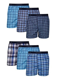 Ultimate Men's Woven Boxers Pack, Moisture-Wicking Plaid Boxers, Cotton-Blend Boxers, 6-Pack (Colors May Vary)