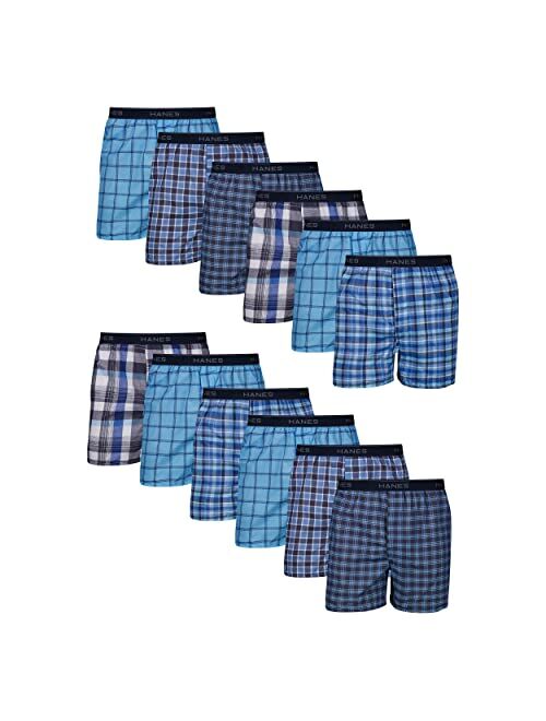 Hanes Ultimate Men's Woven Boxers Pack, Moisture-Wicking Plaid Boxers, Cotton-Blend Boxers, 6-Pack (Colors May Vary)