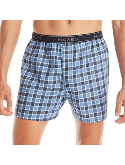 Hanes Ultimate Men's Woven Boxers Pack, Moisture-Wicking Plaid Boxers, Cotton-Blend Boxers, 6-Pack (Colors May Vary)