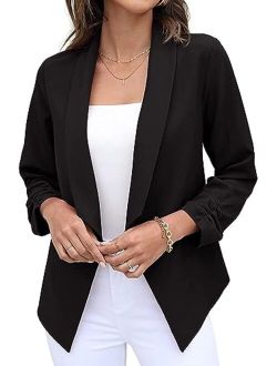 Women's Blazer Suit Open Front Cardigan 3/4 Sleeve Fitted Jacket Casual Office Cropped Blazer