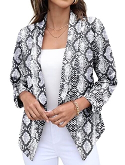 Women's Blazer Suit Open Front Cardigan 3/4 Sleeve Fitted Jacket Casual Office Cropped Blazer