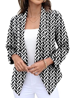 Women's Blazer Suit Open Front Cardigan 3/4 Sleeve Fitted Jacket Casual Office Cropped Blazer