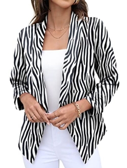 Women's Blazer Suit Open Front Cardigan 3/4 Sleeve Fitted Jacket Casual Office Cropped Blazer