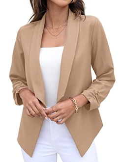 Women's Blazer Suit Open Front Cardigan 3/4 Sleeve Fitted Jacket Casual Office Cropped Blazer