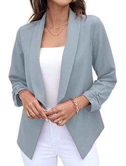 Women's Blazer Suit Open Front Cardigan 3/4 Sleeve Fitted Jacket Casual Office Cropped Blazer