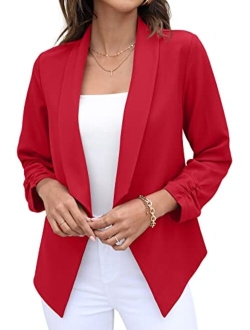 Women's Blazer Suit Open Front Cardigan 3/4 Sleeve Fitted Jacket Casual Office Cropped Blazer