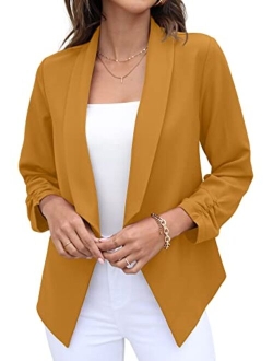 Women's Blazer Suit Open Front Cardigan 3/4 Sleeve Fitted Jacket Casual Office Cropped Blazer