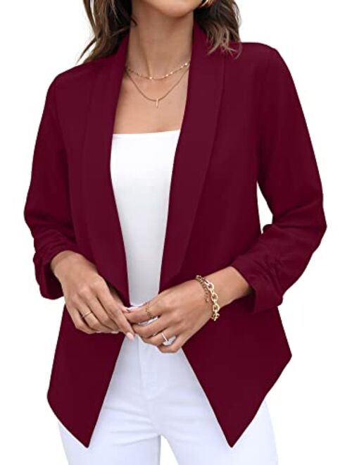 GRECERELLE Women's Blazer Suit Open Front Cardigan 3/4 Sleeve Fitted Jacket Casual Office Cropped Blazer