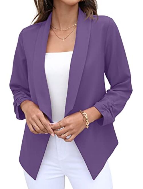 GRECERELLE Women's Blazer Suit Open Front Cardigan 3/4 Sleeve Fitted Jacket Casual Office Cropped Blazer