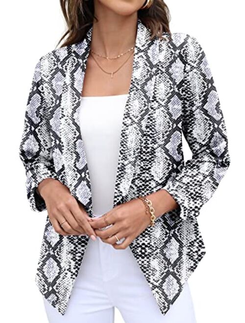 GRECERELLE Women's Blazer Suit Open Front Cardigan 3/4 Sleeve Fitted Jacket Casual Office Cropped Blazer