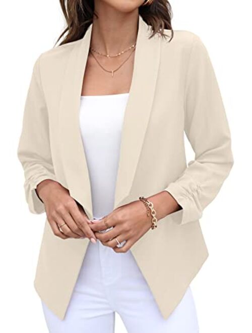 GRECERELLE Women's Blazer Suit Open Front Cardigan 3/4 Sleeve Fitted Jacket Casual Office Cropped Blazer