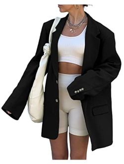 Grlasen Women Casual Elegant Long Sleeve Oversized Lapel Blazers Open Front Solid Work Office Jacket Blazer