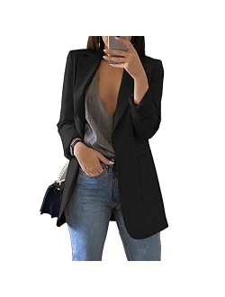 Cnkwei Womens Casual Blazers Open Front Long Sleeve Lapel Collar Work Office Jacket