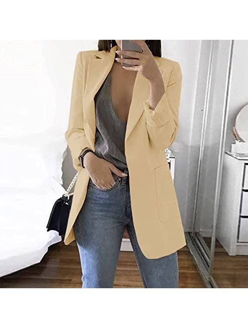 Cnkwei Womens Casual Blazers Open Front Long Sleeve Lapel Collar Work Office Jacket