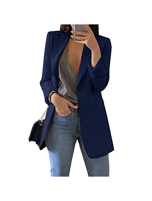 Cnkwei Womens Casual Blazers Open Front Long Sleeve Lapel Collar Work Office Jacket