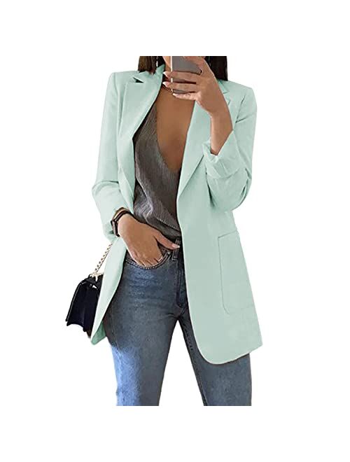 Cnkwei Womens Casual Blazers Open Front Long Sleeve Lapel Collar Work Office Jacket