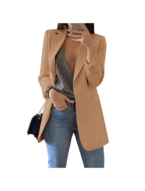 Cnkwei Womens Casual Blazers Open Front Long Sleeve Lapel Collar Work Office Jacket