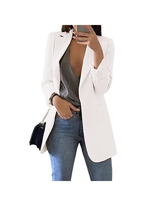 Cnkwei Womens Casual Blazers Open Front Long Sleeve Lapel Collar Work Office Jacket