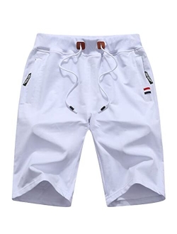 Lanscadran Boy's Summer Cotton Drawstring with Elastic Waist Classic Fit Zipper Pockets Casual Shorts