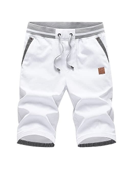 GUNLIRE Big Boy's Casual Shorts Summer Cotton Classic Fit Drawstring Elastic Waist Beach Shorts with Pockets