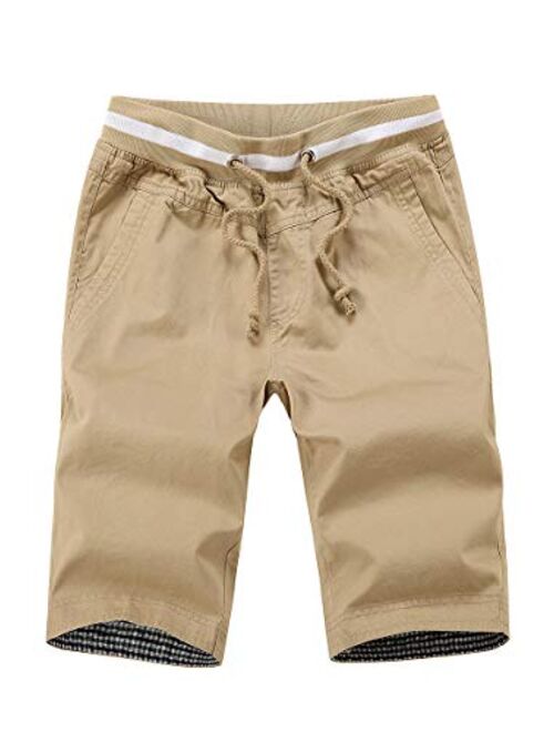 GUNLIRE Big Boy's Casual Shorts Summer Cotton Classic Fit Drawstring Elastic Waist Beach Shorts with Pockets