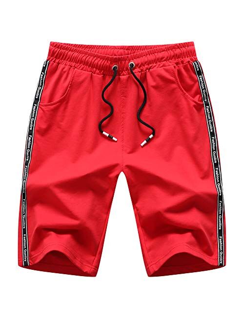 GUNLIRE Big Boy's Casual Shorts Summer Cotton Classic Fit Drawstring Elastic Waist Beach Shorts with Pockets