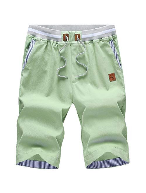 GUNLIRE Big Boy's Casual Shorts Summer Cotton Classic Fit Drawstring Elastic Waist Beach Shorts with Pockets