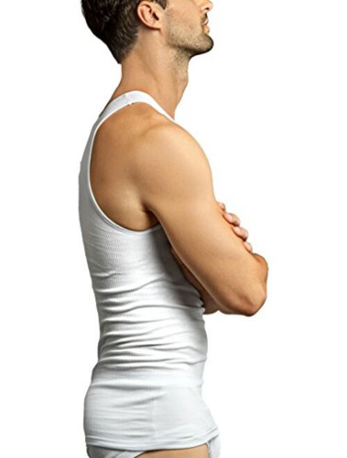 ToBeInStyle Men's Pack 100% Preshrunk Cotton Sleeveless Lightweight White Under Tanks