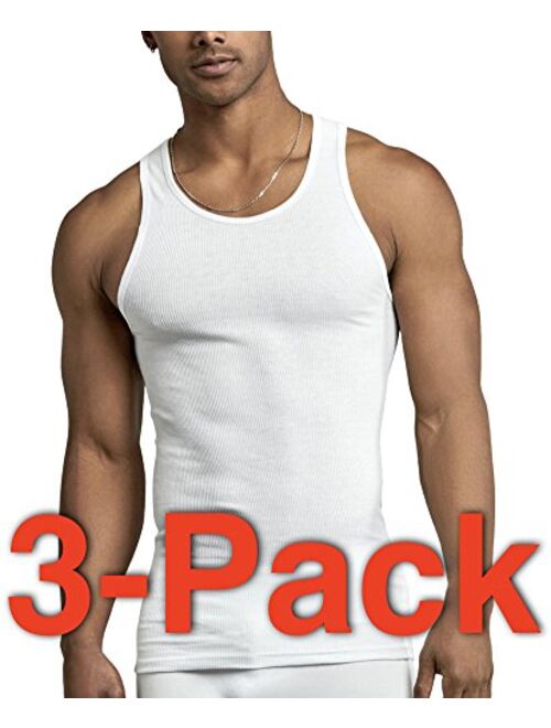 ToBeInStyle Men's Pack 100% Preshrunk Cotton Sleeveless Lightweight White Under Tanks