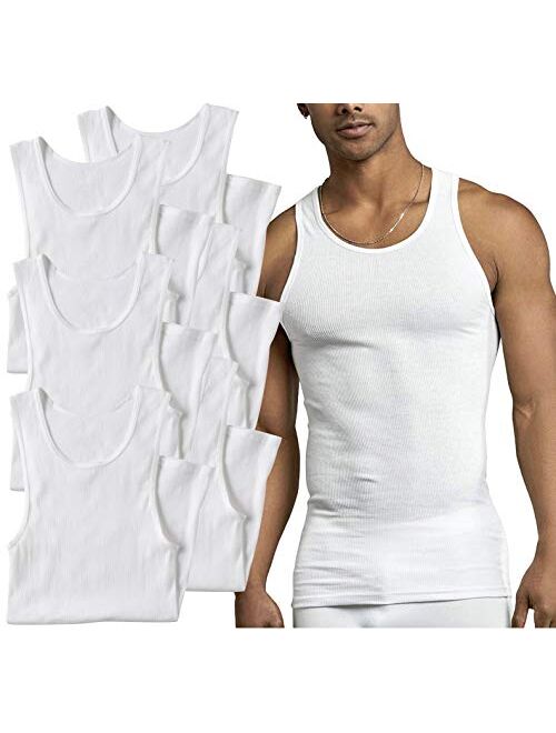 ToBeInStyle Men's Pack 100% Preshrunk Cotton Sleeveless Lightweight White Under Tanks