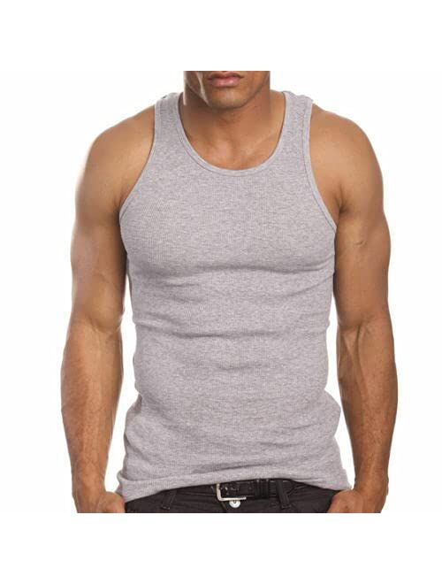 Goyoma 3 Packs Mens 100% Cotton Tank Top White/Black Wife Beater A-Shirt Undershirt