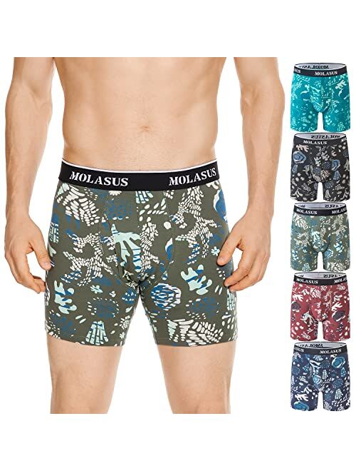 Molasus Mens Boxer Briefs Soft Cotton Open Fly Tagless Underwear Pack of 5