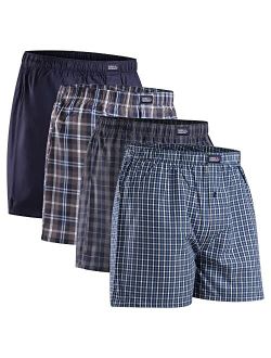 DANISH ENDURANCE Men's Woven Boxer Shorts, 4-Pack, Loose Boxers, Elastic Waistband, Button Fly