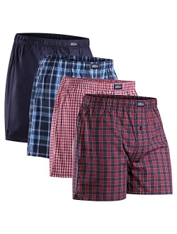 DANISH ENDURANCE Men's Woven Boxer Shorts, 4-Pack, Loose Boxers, Elastic Waistband, Button Fly